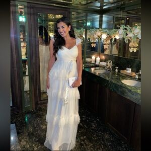 Chiffon Toile Layered Gown- Cream: Boutique